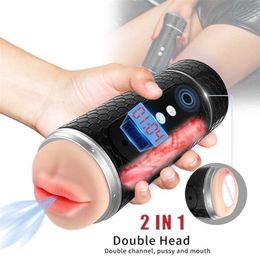 Sex Toy Massager Adult Dual Channel Male Masturbator Cup Timing Vibrator Blowjob Vagina Silicone Masturbation for Men Goods