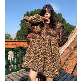 Casual Dresses Spring Women Fried Street Flowers Dress Gentle Artistic Princess Vintage Lace Kawaii Clothes Japanese Vestidos Robe Femme