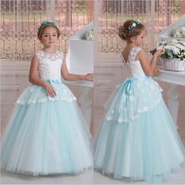 Girl Dresses Flower For Light Green Floral Tulle Long 2023 Kids Bridesmaid Ball Gowns Communion Customize Princess Party