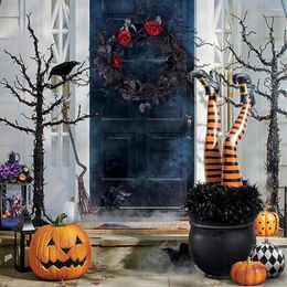 Decorative Flowers Durable Halloween Wreath Spooky Decor Realistic Dead Branch Garland Black Flower For Festive Door Wall Hanging