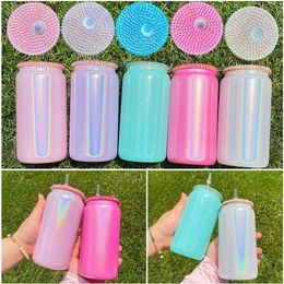 Replaced Shimmer Glitter Glass Lids Crystal Diamond for 16oz 20oz Glass Tumbler Blank Clear Frosted Glass Mason Jar Libby Can Cool277z