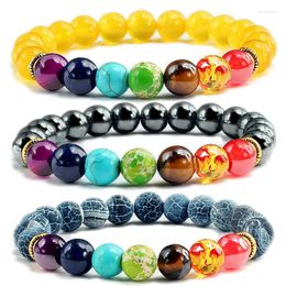 Strand 11 Natural Stone Beads Multicolor Bangle 7 Chakra Healing Balance Bracelet For Women Reiki Prayer Yoga Wristband Jewellery