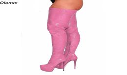 Rontic, женские зимние ботинки с промежностью в итальянском стиле, на платформе, на шпильке, с круглым носком, великолепная розовая, красная обувь для ночного клуба, размер США 5209803270