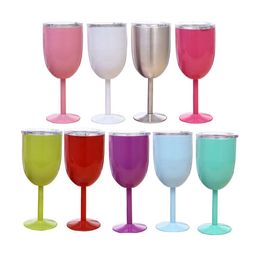 Wine Glasses 10Oz Coloured Goblet Double Wall Vacuum Insated Thermal Cups Stainless Steel Tumbler With Lid Fy5220 Drop Delivery Home Dhghm