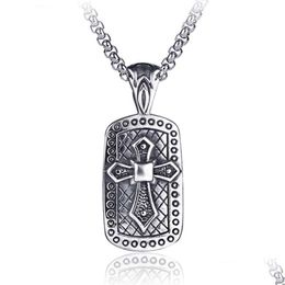 Pendant Necklaces Stainless Steel Cross Id Necklace Ancient Sier Hip Hop For Men Fashion Fine Jewellery Drop Delivery Pendants Dh1Ei