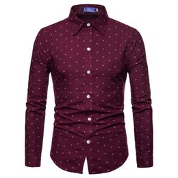 Men's Casual Shirts 2021 Fall Men Long Sleeve Plus Size Shirt Boat Anchor Print Blouses For Dress Camisas Hombre3452