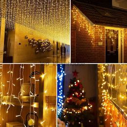 LED Strings Party EU/US Christmas LED Icicle Curtain String Light Decorations for Home Garland Outdoor Party Street The House Decor Droop 0.6-0.8m HKD230921