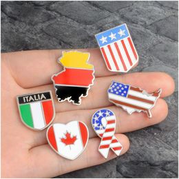 Pins Brooches National Flags Enamel Canadian American German Italian Flag Lapel Pin Button Clothes Collar Brooch Badge Fashion Jewellery Dhtnu