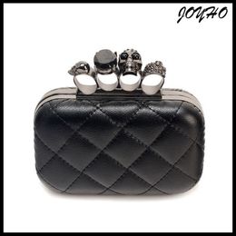 Evening Bags Skull ring woman evening bag vintage plaid clutch Ladies messenger bags Mini black Luxury party Clutches purse 230918