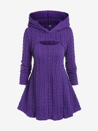 Women's Sweaters ROSEGAL Plus Size Pullovers Twinset Purple Hooded Shrup Top And Sleeveless Cable Knit Jumper Sweater Two Pieces