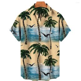 Men's Casual Shirts Oversized Hawaiian Shirt Coconut Tree Printed Short Sleeve Men Summer Fashion Button Beach Quick Dry Top 310U