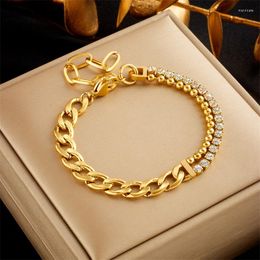 Link Bracelets 316L Stainless Steel White Zircon Thick Chain Asymmetrical Bracelet For Women Fashion Girls Wrist Jewellery Christmas Gifts