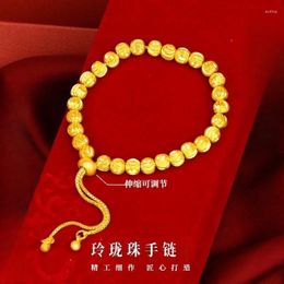 Link Bracelets 24k Frosted Gold Plated Lucky Bead Bracelet For Women Jewellery Gift