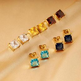 Stud Earrings KouCh Gold Plated Anti-Allergy Cubic Zirconia Blue Square Rhinestone For Woman Party Luxury Stone Piecing