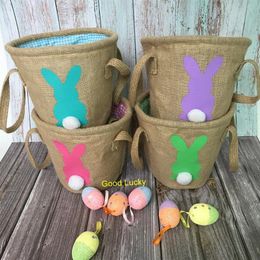 20pcs lot selling Burlap Easter Ears Basket Bag Gift Packing Easter Handbag kids candy bucket tote274S