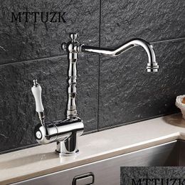 Kitchen Faucets Mttuzk Vintage European Style Sing Handle Sink Tap Brass Chrome Faucet 360 Rotatable And Cold Basin Mixer Drop Deliver Dhd3J