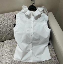 Women's Blouses 2023 Summer Women Ruffle Collar Shirts Sleeveless Cotton Casual Elegant Sweet Tops High Quality Chic Blouse Runway Designer