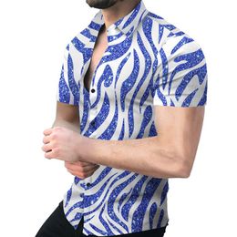 Casual short sleeve lapel printed Shirts mens single button slim printing Oversized men plus size high quality Tops Vintage Tunic 309K