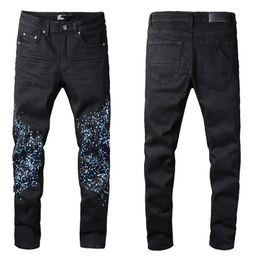 Winter Style Fashion Mens Jeans High Quality Blue Colour Skinny Fit Spliced Ripped Pants High Street Destroyed Motorcycle Biker Men303Z