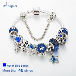 Charm Bracelets 2023 Royal Blue Jewellery Bracelet Homme Sapphire Crystal Glass Beads For Women Dress Matching Pulseras Mujer