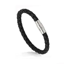 Chain New Genuine Leather Bracelets For Mens Braided Rope Wrap Wristband Magnetic Buckle Bangle Women Fashion Jewelry In Bk Drop Deliv Dh09F