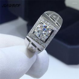 Cluster Rings Men's Classic 1 Brilliant Cut Pass Diamond D Colour Moissanite Big Ring 925 Sterling Silver Stone Wide Jewellery