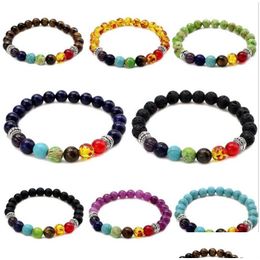 Yoga Energy Bracelet Colorf Volcanic Stone Seven Chakra 8Mm Natural Handmade Beaded Inspirational Jewelry Drop Delivery Dh48V