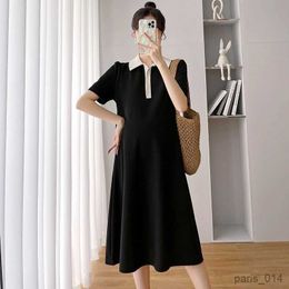 Maternity Dresses Summer Pregnant Women Dresses Maternity Lapel Dress Pregnancy Solid Color Knee Skirt Female Girls Casual Clothes