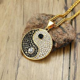 Pendant Necklaces Yin Yang Men Necklace Round Charm Black And White Set Of 2 Out Choker Hop Rock Jewelry12621