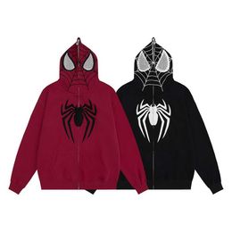 Autumn Designer fashion Hoodie American Spider Towel Embroidered Hoodie Zipper Cardigan Eyes Perspective Street Loose Coat