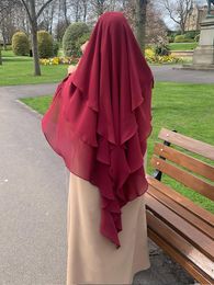 Ethnic Clothing 3 Layers Long Khimar Ramdan Eid Muslim Hijab Headcarf Women One Piece Jilbab Jubha Islamic Overhead Hijabs Prayer Garment