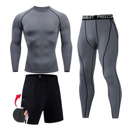 Men Compression set MMA Long Sleeve T-shirt Men's Tight Pants Fitness Bodybuilding Clothes Skull Top Rashguard Sport Suit Men2584