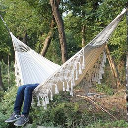 Hammock Boho Large Brazilian Macrame Fringe 2 Person Double Deluxe Hammock Swing Net Chair indoor hanging chair hammock swings Y202545