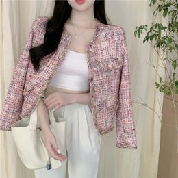 Women's Jackets Runway Spring French Luxury Chic Pink Tweed Woolen High Quality Small Fragrance Coat Jacket Casaco Outwear