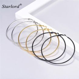 Large Hoop Earrings Set For Women Size 70mm Gold Black Stainless Steel Circle 3GE3370KBH & Huggie223f