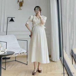 Maternity Dresses Fashion Solid Ruffle Maternity Dress Summer Clothes For Pregnant Women Cotton Long Pregnancy Vestidos