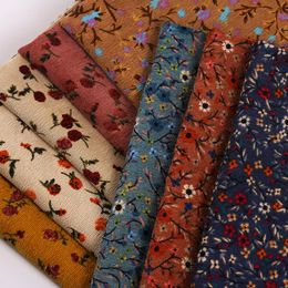 Fabric 100*150CM Corduroy fabric small flower Polyester print cloth fashion Women's dress DIY clothing handmade Sewing quilting Luggage 230919
