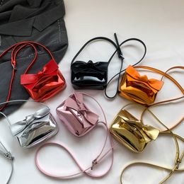 INS fashion laser small bow mini handbags Bowknot children lipstick bags kids one shoulder zero wallets F1778