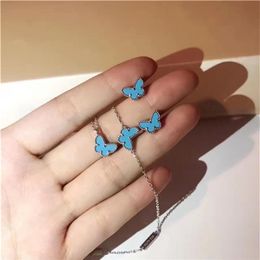 Sweet Mini Butterfly Charms Necklace Bracelet Earring Women In 100% Silve r Set Real Stone Original Brand Bijoux Gift292J
