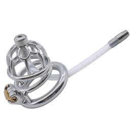 Chastity Cage with Long Urethral Plug Steel Penis Rings Intimate Goods Catheter BDSM Adults Sex Toys for Husband Wife Games