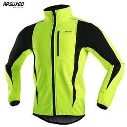 Cycling Jackets ARSUXEO Men Winter Cycling Jacket Thermal Fleece Bike Jersey Windproof Waterproof Softshell Coat MTB Bicycle Jacket Reflective 230919