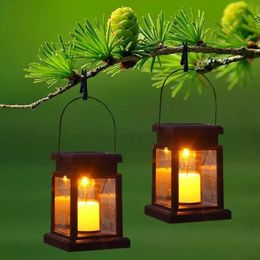 LED Retro Flickering Hanging Lantern Candle Bright Pathway Decoration Outdoor Palace Light Solar Lamp Waterproof Yard Garden