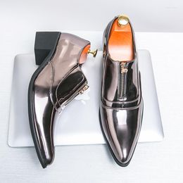 Dress Shoes Silver Height Increase Men 38-46 Leather Wedding High Heels Formal Slip-On Career Work