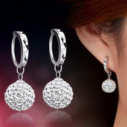 High Quality Luxury Super Flash Full Bling Crystal Princess Ball Silver Women Stud Earrings Party Jewellery G382237H