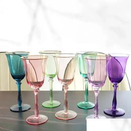 Wine Glasses 300Ml Coloured Glass Goblet Red Champagne Saucer Cocktail Swing Cup For Wedding Party Ktv Bar Creative Jy11 Drop Deliver Dhvxm