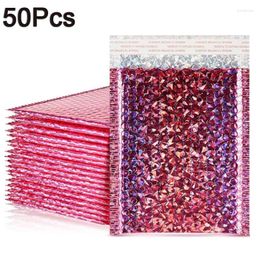 Gift Wrap 50pcs Holographic Metallic Poly Bubble Mailer Glamour Shades Foil Cushion Wedding Bags Padded Packaging Envelopes Gifts