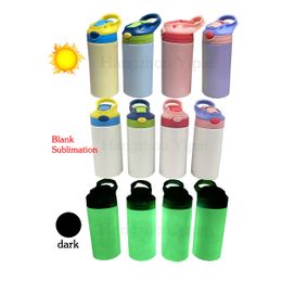 USA warehouse white blank sublimation Kids children's 12oz UV color change and glow in dark with flip top straw lid for Sublimation Transfer Heat Press Printing Crafts