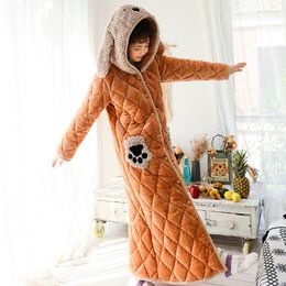 Women's Sleepwear Winter Pyjamas Female Thickened Long Models Warm Autumn Bathrobe Cute Three Layers Cotton Sandwich Women Robe