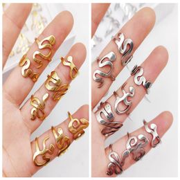 Whole 30pcs Stainless steel Silver Gold Styles Mix Snake Ring Male Female Women Rings Exaggerated Jewelry241A