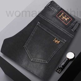 Men's Jeans Designer Autumn and Winter Thick European Fashion High end for Men Slim Fit Small Feet Trend Black Long Pants T447